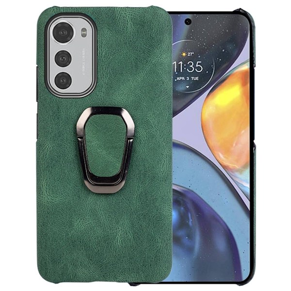 Stødsikker Læder Cover med Oval Stativ til Motorola Moto E32 - Lysegrøn Green