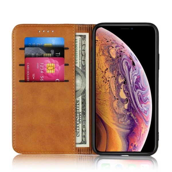iPhone XS tvåfärgat plånboks fodral av syntetläder och magnet lå Brun