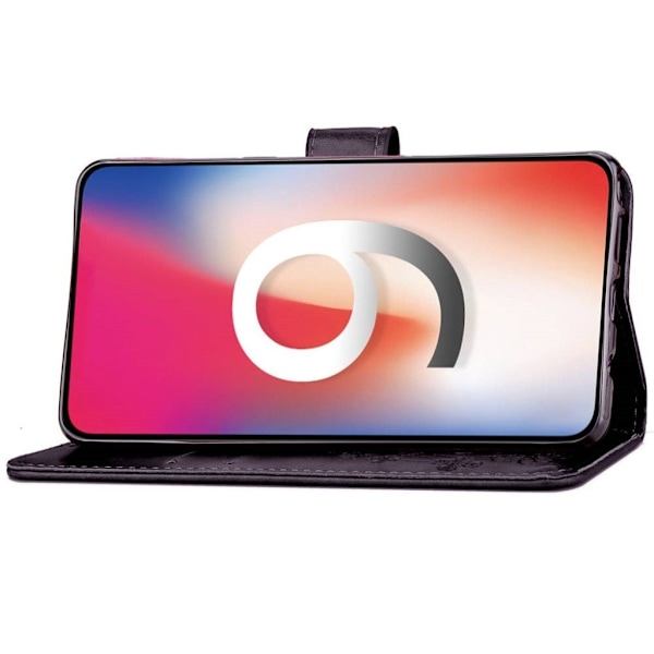 iPhone Xs Max læder flip cover med kløvermønster - Sort Black