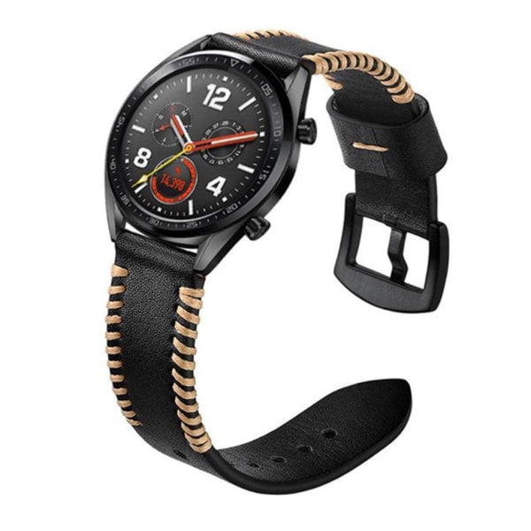 Huawei Watch GT / Watch 2 Pro / Watch Magic 22mm urrem i ægte læder - sort Black