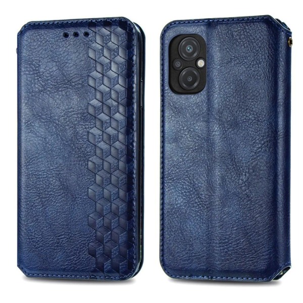 Læder Etui med A Stilfuldt Rhombus Tryk til Xiaomi Poco M5 - Blå Blue