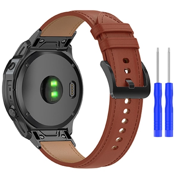 Urrem i ægte læder med spænde i rustfrit stål til Garmin-ur - Mørkebrun Brown