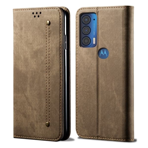 Jeans Motorola Edge (2021) Flip Etui - Khaki Brown