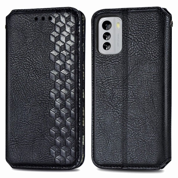 Læder Etui med A Stilfuldt Rhombus Tryk til Nokia G60 - Sort Black