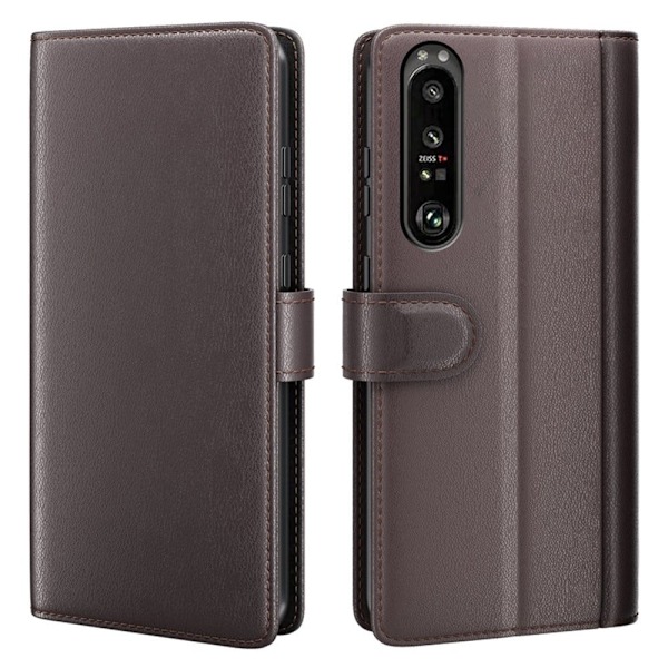 Äkta läder Sony Xperia 1 III fodral med korthållare Brun