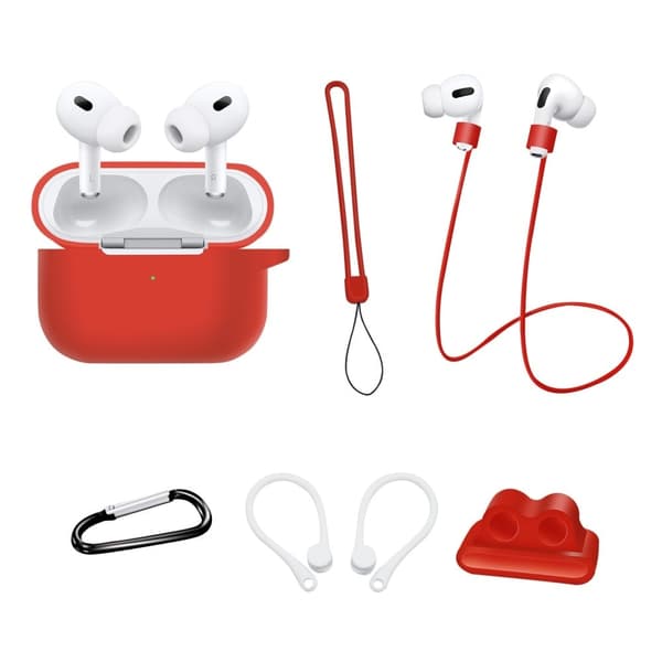 AirPods Pro 2 silikoneovertræk med tilbehørssæt - Rød Red