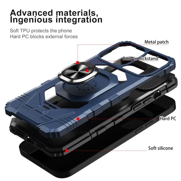 Slitesterkt hardplastdeksel med myk innside og kickstand for iPhone 13 Pro Max - Blå Blue