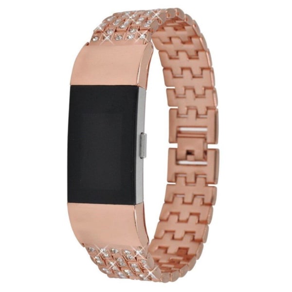 Urrem med rhinestone-dekor til Fitbit Charge 2 - Rødguld Pink