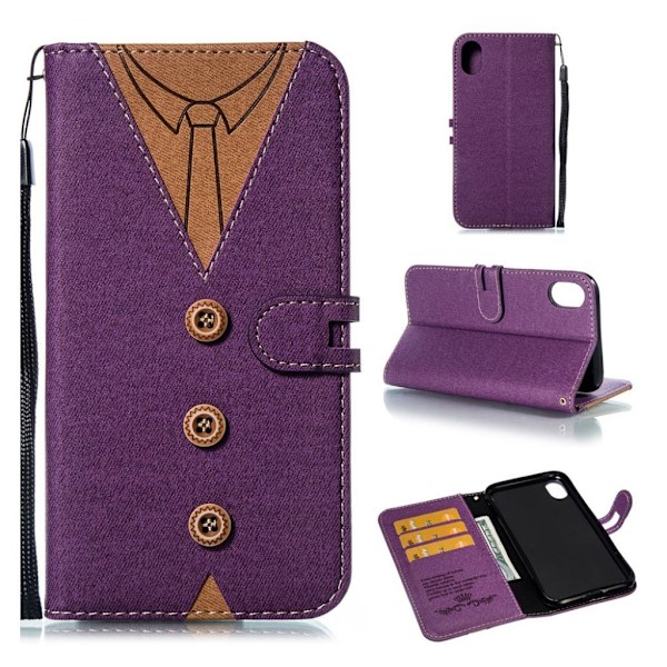 iPhone Xr miesten solmio kuviollinen synteetti nahkainen lompakko suojakotelo - Violetti Purple
