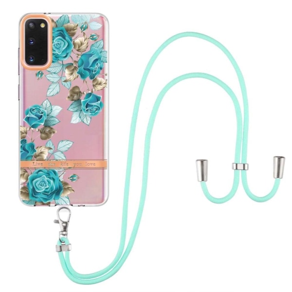 Slankt og holdbart softcover med lanyard til Samsung Galaxy S20 - Blå Rose Blue