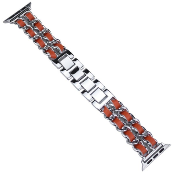 Apple Watch Series 5 44mm weave mönster klockarmband - silver / orange Silvergrå