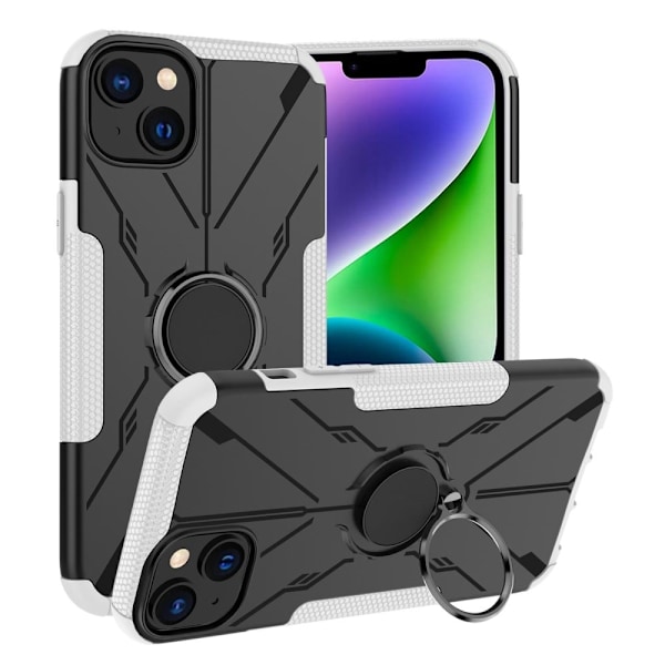 iPhone 14 Plus Ring Kickstand Design Bumpresistent and Flexible telefonbagcover stødsikkert Drop-proof Case - Hvid White
