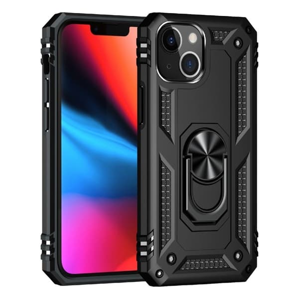 Stødsikker, fleksibel hybrid-telefontaske i militær kvalitet til iPhone 13 mini 5,4 tommer med roterende ring til bilmontering - Sort Black