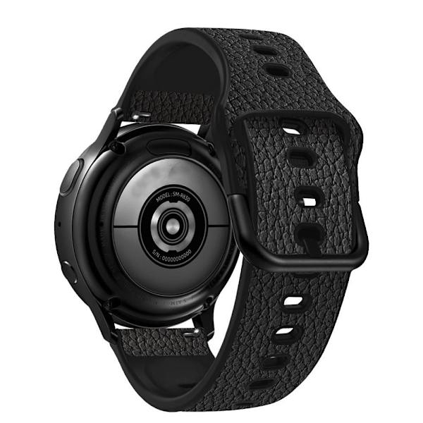 22mm Universal litchi tekstur læder urrem - Sort Black