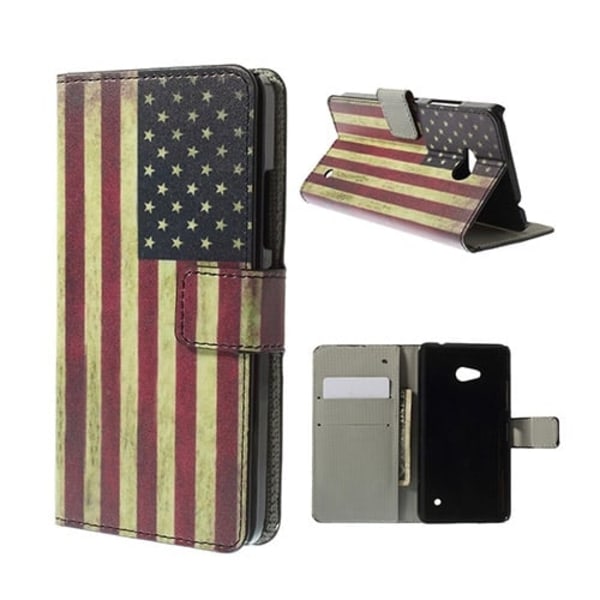 Moberg Microsoft Lumia 640 Nahkakotelo Korttitaskuilla - Vintage USA Lippu Multicolor
