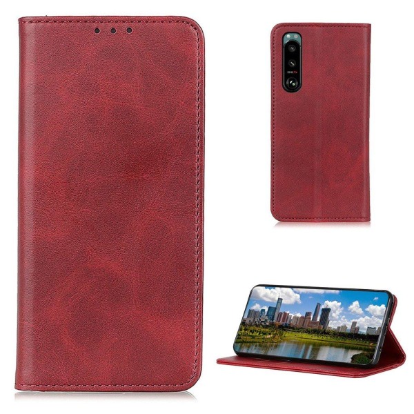 Lompakko-style Aitoa Nahkaa Läppäkotelo For Sony Xperia 5 III - Punainen Red