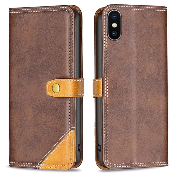 BINFEN tvåfärgat läder iPhone Xs fodral - Brun Brun
