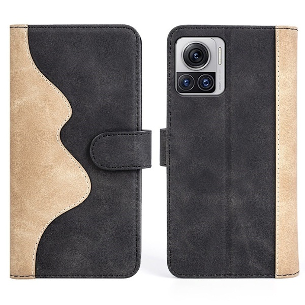 To Farvet Læder Flip Case til Motorola Edge 30 Ultra / X30 Pro - Sort Black