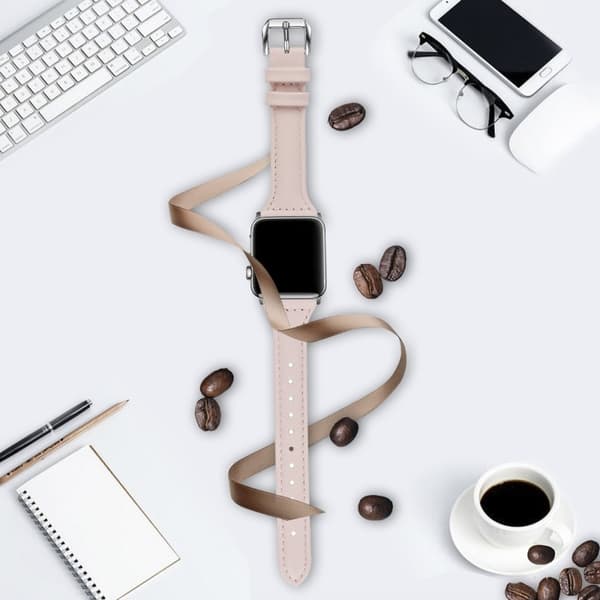 Apple Watch (45mm) B6 urrem i ægte læder - Lyserød / Størrelse: L Pink