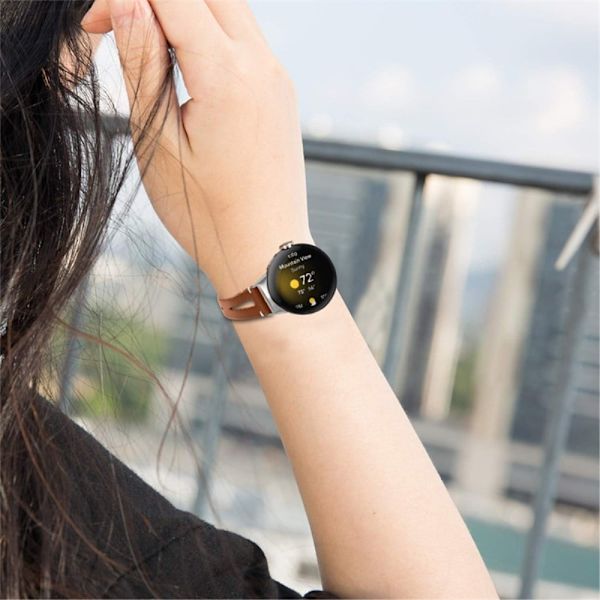 Google Pixel Watch urrem i ægte læder med sølvstik - Brun Brown