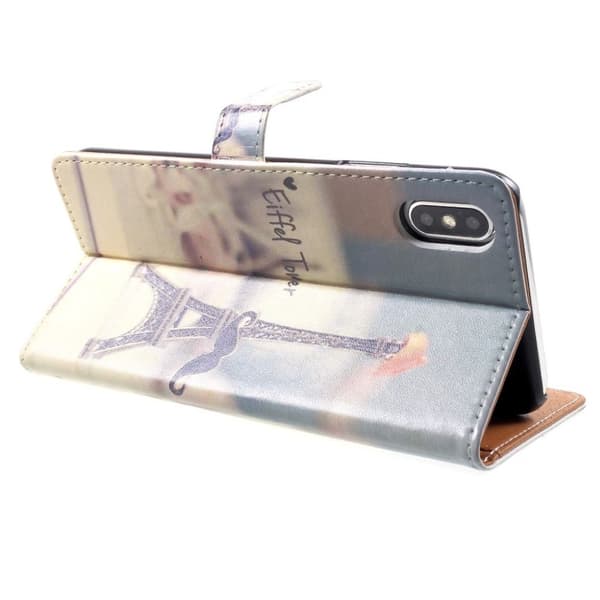 iPhone Xs Max beskyttelses deksel av syntetisk skinn med printet mønster - eiffel tårn og bart Multicolor