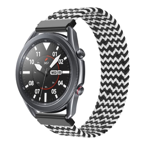Samsung Galaxy Watch 3 (45 mm) elastisk nylon-urrem - W-Form Sort / Hvid Størrelse: Xs White