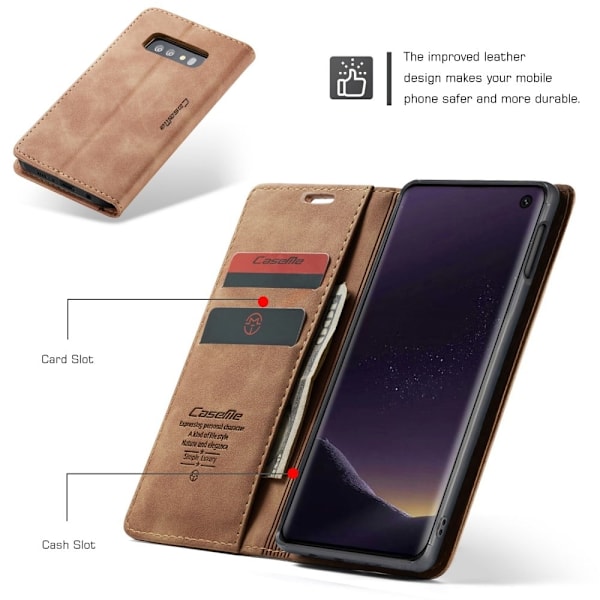suojakoteloME Samsung Galaxy S10e auto-absorbed nahkainen flip suojakotelo - Ruskea Brown