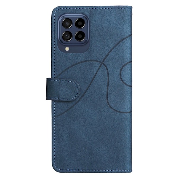 Texturerat läder Samsung Galaxy M53 5G fodral med handledsband - Blå Blå