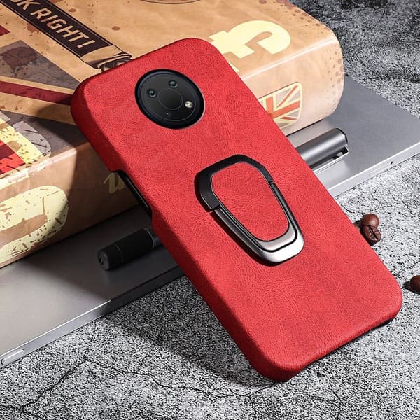 Stötsäkert läderfodral med oval kickstand för Nokia G10 - Röd Röd