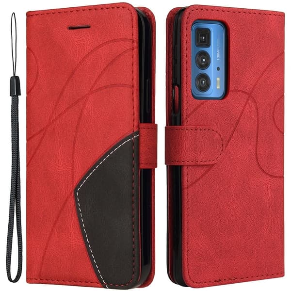Teksturert læretui med stropp for Motorola Edge 20 Pro - Rød Red