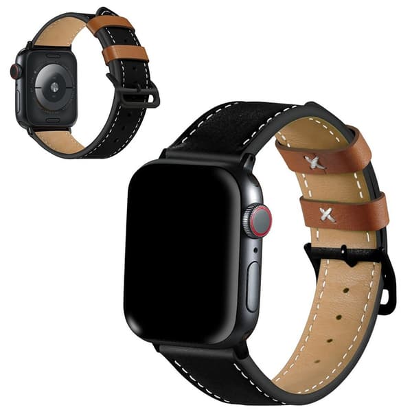 Apple Watch Series 5 40 mm urrem i ægte læder med kontrast - Sort Black