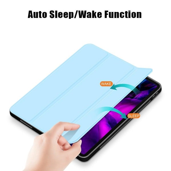 Auto Sleep / Wake Tri-fold Stand Vegansk Læder Tablet Case med P Blue