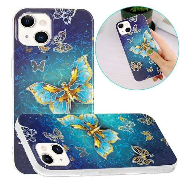 Marmormotiv iPhone 14 skal - Fjärilar Blå