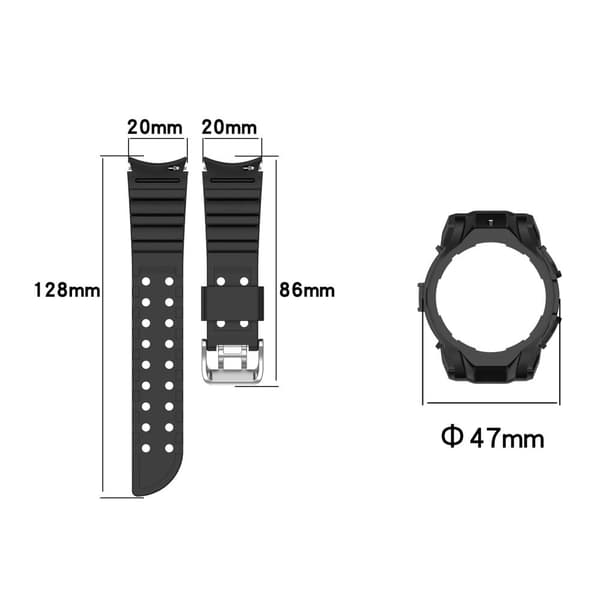Samsung Galaxy Watch7 44mm urrem silikone udskiftning med urkasse - Sort Black