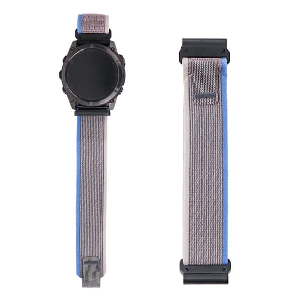 Nylonarmband Garmin Fenix 8 51mm / Enduro 3 / Enduro 2 Magic Tape Loop 26mm Universal Klockarmband - Grå + Blå Silvergrå