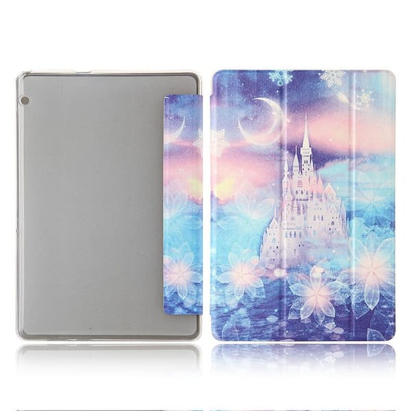 Huawei MediaPad T5 tri-fold mønster læder flip etui - Castle Multicolor
