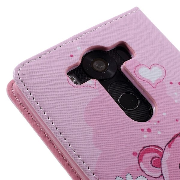 Ancher Läderfodral med Kortfack och Stativ för LG V10 - Söt Björn Rosa