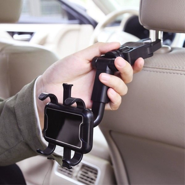 Universal adjustable car phone holder with rearview mirror clamp Black