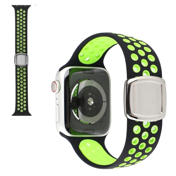 Apple Watch 40mm dual tone in multi-hole silicone watch strap - Black / Green Grön