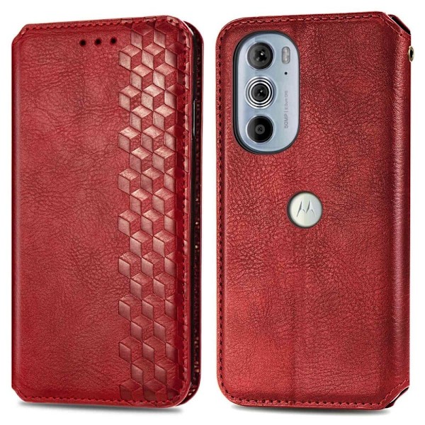 Läder Motorola Edge 30 Pro fodral med romb-design - Röd Röd