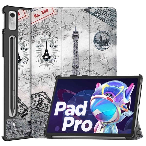 Lenovo Pad Pro 2022 läderfodral med trefaldigt mönster - Torn Silvergrå