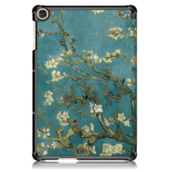 Huawei MatePad T10 mönstrat trefaldigt läderfodral - Aprikosblomma Grön