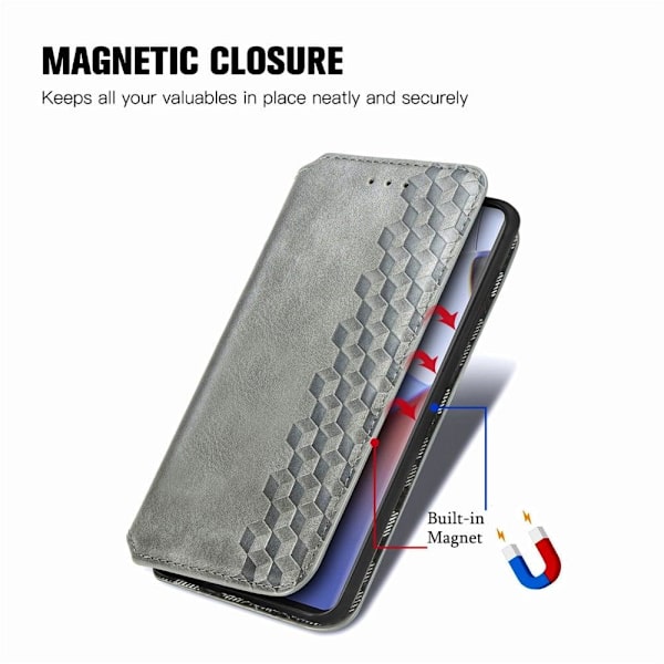 Læder Etui med A Stilfuldt Rhombus Tryk til Motorola Edge 30 Ultra / X30 Pro - Grå Silver grey