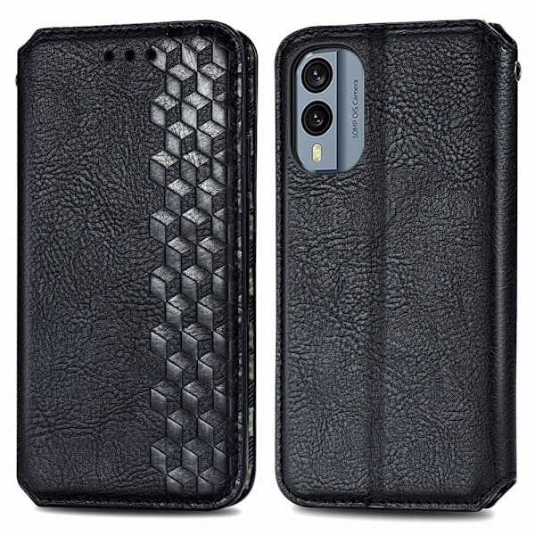 Nahkakotelo With A Stylish Rhombus Imprint For Nokia X30 - Musta Black