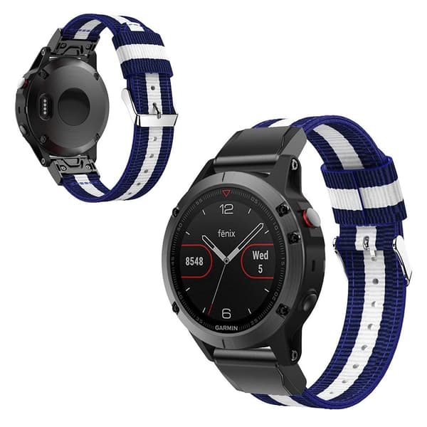 Garmin Fenix 5 nylonarmbånd - Blå / Hvit / Blå Blue
