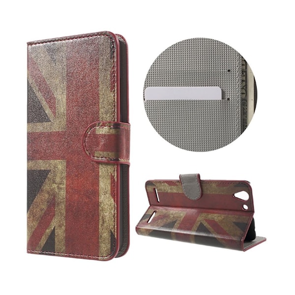 Holberg Lenovo K5 Nahkakotelo Korttitaskuilla - Retro Britannian Lippu Multicolor