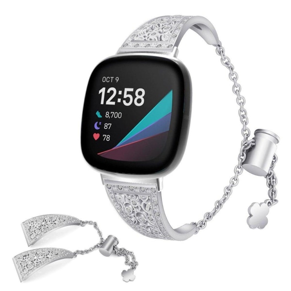 Fitbit Versa 3 / Sense shiny rhinesten rem - sølv Silver grey