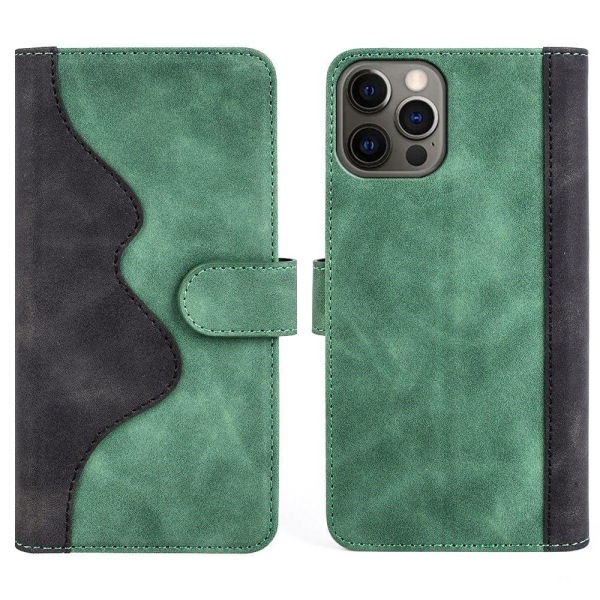 Two-color Leather Läppäkotelo For iPhone 12 / 12 Pro - Vihreä Green