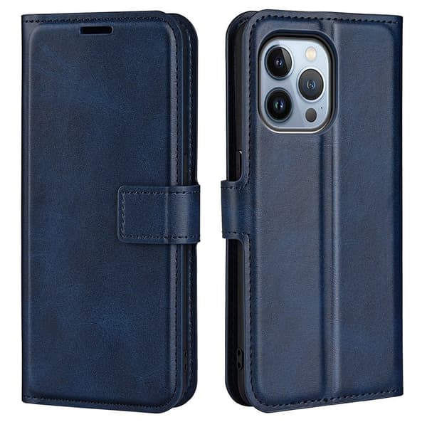 Skinn-etui i lommebok-stil for iPhone 14 Pro - Blå Blue