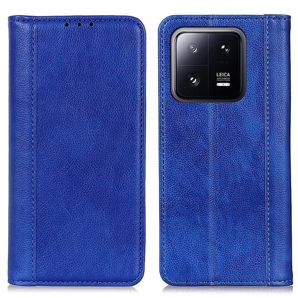 Ekte lærdeksel med magnetisk lukking for Xiaomi 13 - Blå Blue